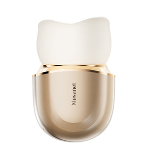 Perfume bottle with a white cap and gold body on a white background