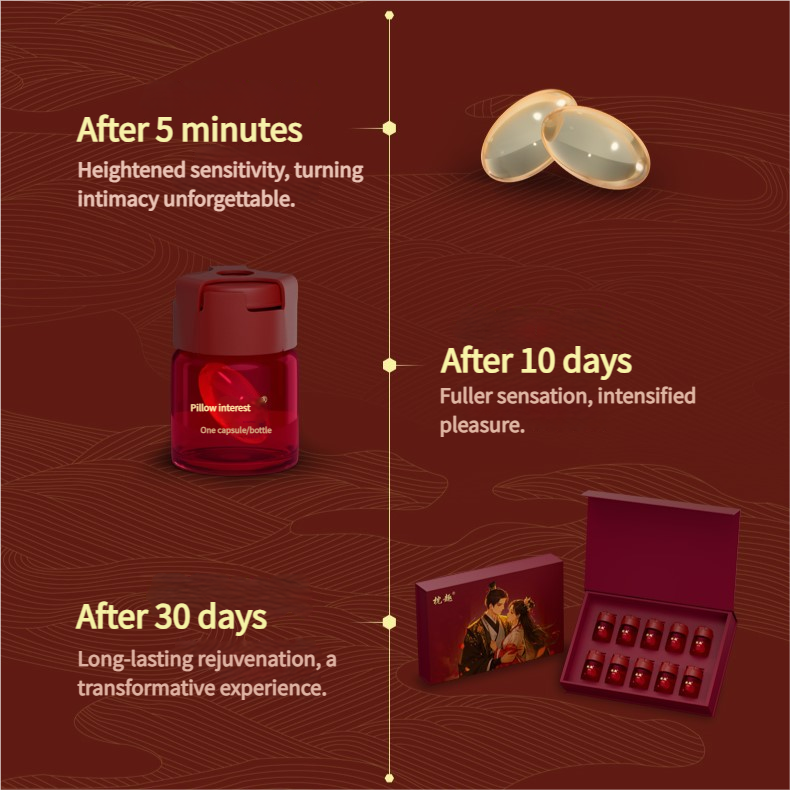 Product packaging with text indicating effects after 5 minutes, 10 days, and 30 days on a red background.