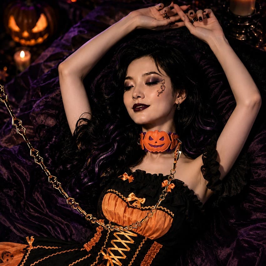 FUNSM Halloween Pumpkin Leather Collar & Leash Set