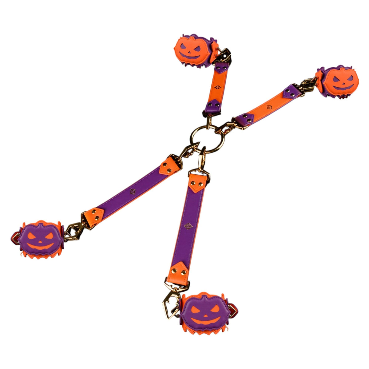 FUNSM Halloween Pumpkin Leather Wrist-to-Ankle Restraint Set with Cross Connector