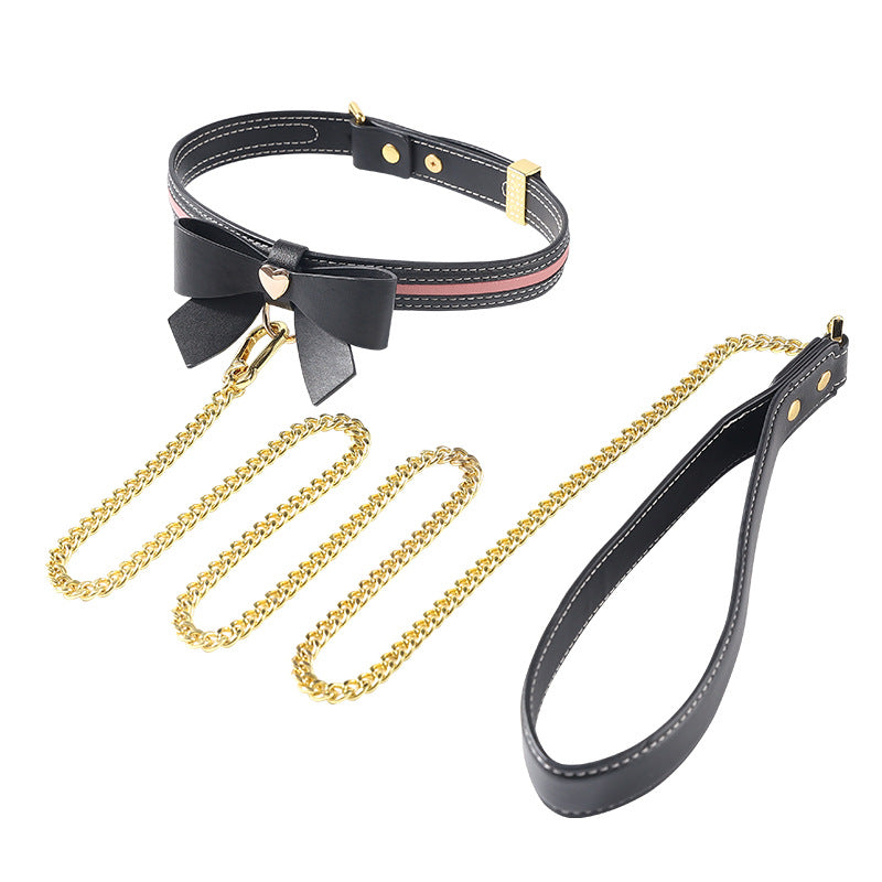 LOCKINK QIUI 心形蝴蝶皮革项圈和牵引绳套装