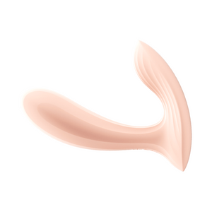 A sleek, dual-ended wearable vibrator designed to stimulate the clitoris, G-spot, and A-spot. The product is made from a smooth, skin-friendly material and has a subtle pink hue.