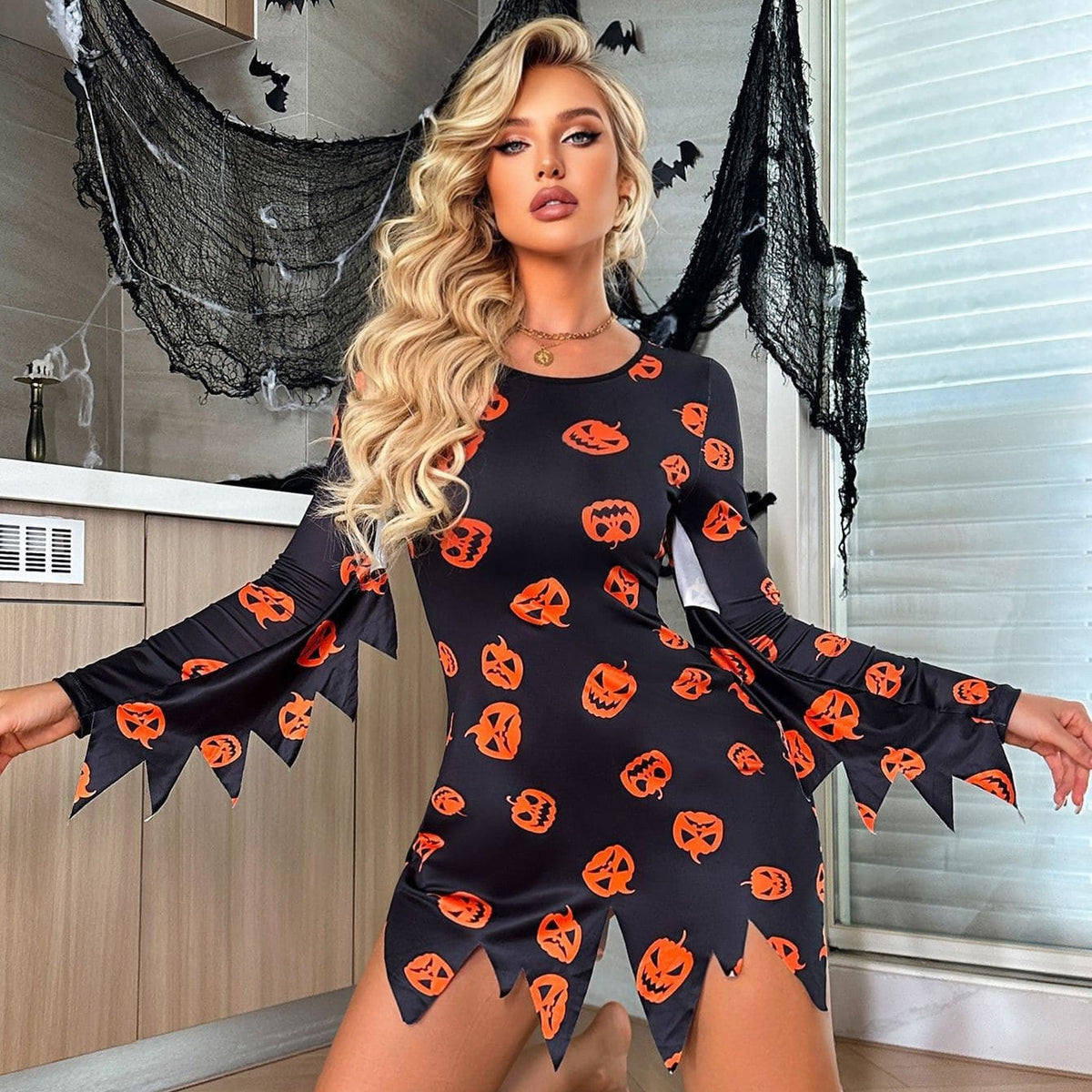 Sexy Pumpkin Print Halloween Dress - S/M/L/XL
